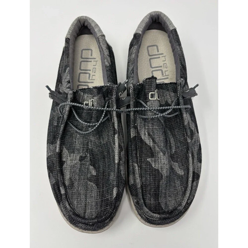 Hey Dude Mens Size 12 Shoes Grey Black Wally Camo Tweed